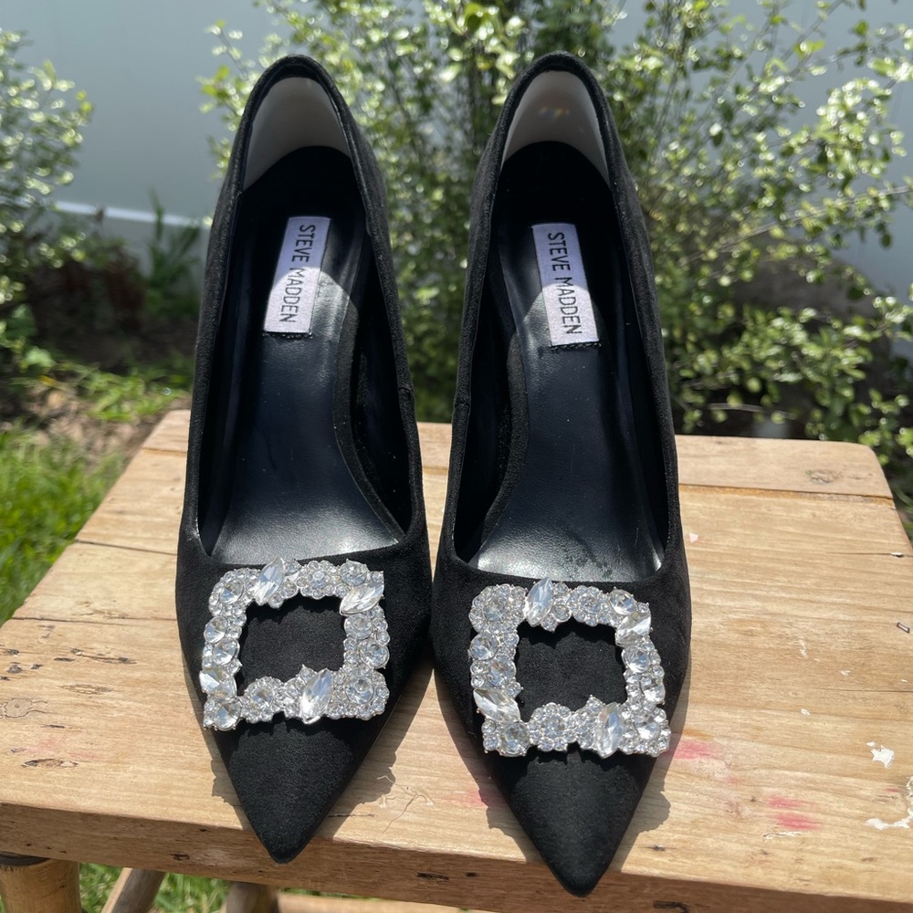 Steve Madden Black Heels with Decorative Buckles